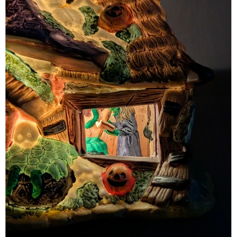 Vtg Spooky Hollow Witch House Porcelain Halloween Village Lighted Town Joann